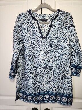 Brooks Brothers Women's Navy & White Paisley Tunic Top. Size M